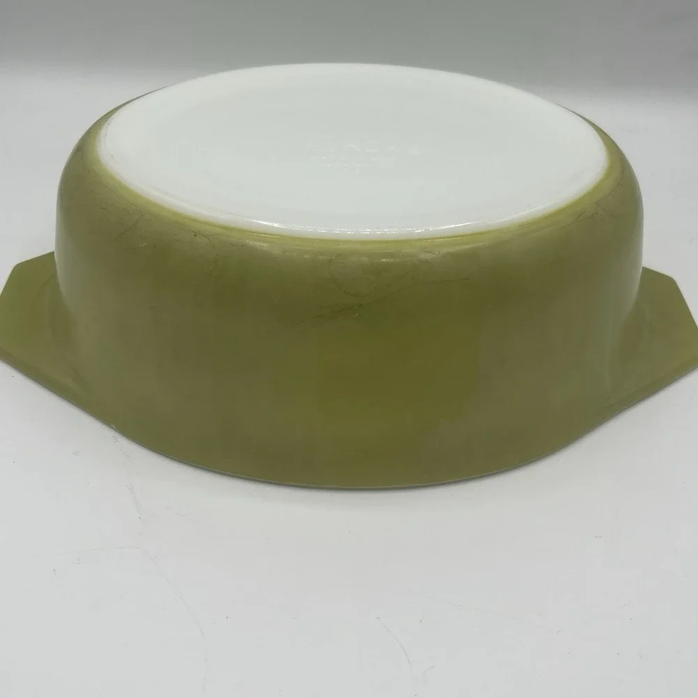 Vintage Pyrex Verde Olive Green 1 1/2 Qt. Oval Casserole Dish With Lid 043